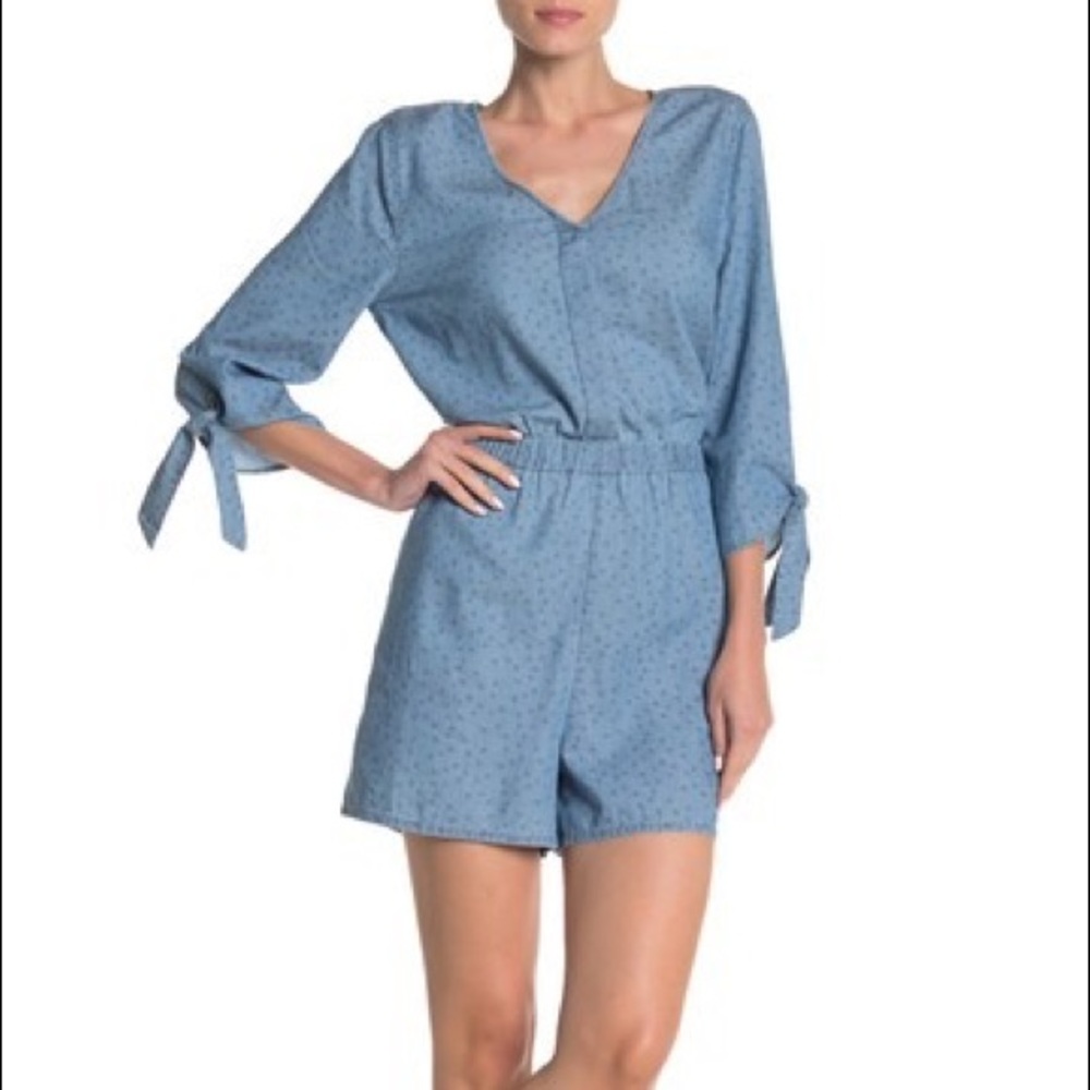 Susina V-Neck Chambray Romper NEW